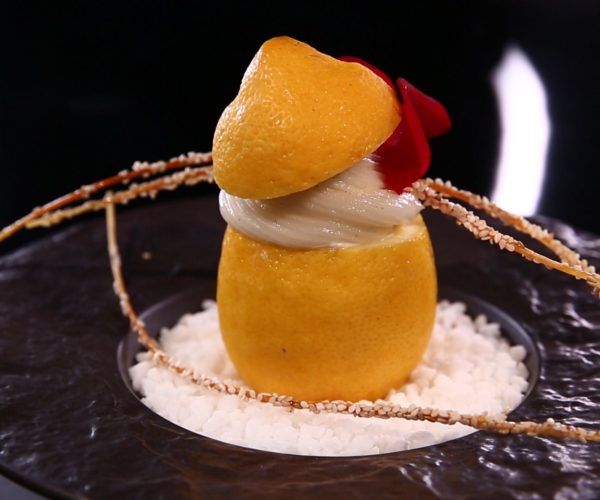 Citron revisité à la vodka Zubrowka au restaurant la table de trois à Bordeaux